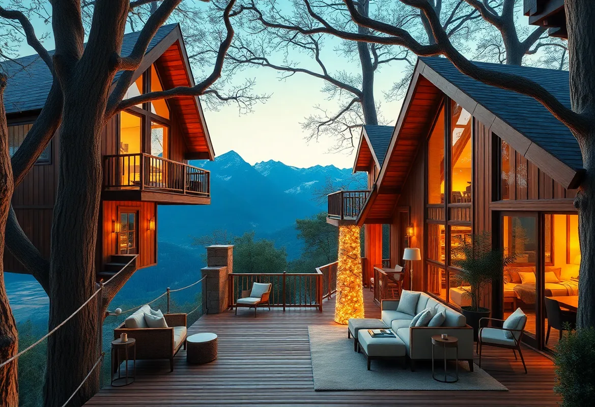 Luxury Treehouse Cabins nestled among lush green trees