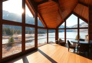 Lakefront Cabin Rentals - Breathtaking lake views with vibrant greens and warm wooden textures, creating a serene and cozy atmosphere for relaxation.