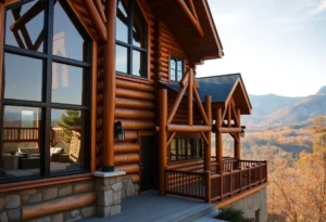 Great Smoky Mountains Cabins - Warm wooden textures and vibrant foliage create a cozy, inviting atmosphere in the heart of the Smokies.