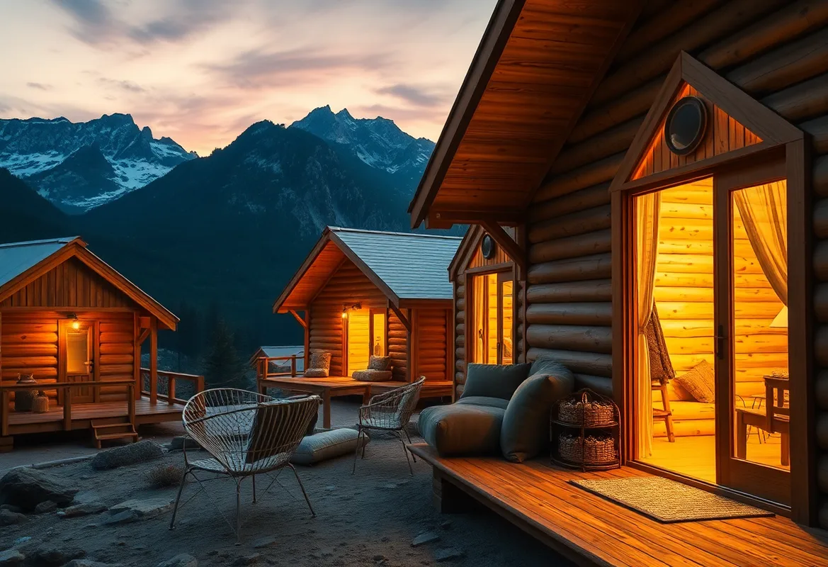 Cozy Glamping Cabins nestled in a serene forest setting.