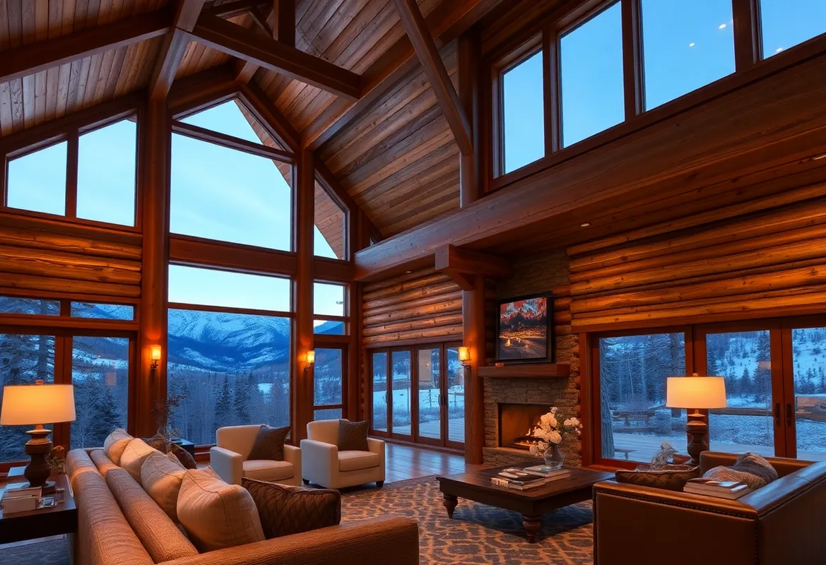 Luxury Mountain Cabins nestled in serene snowy landscapes with stunning views.