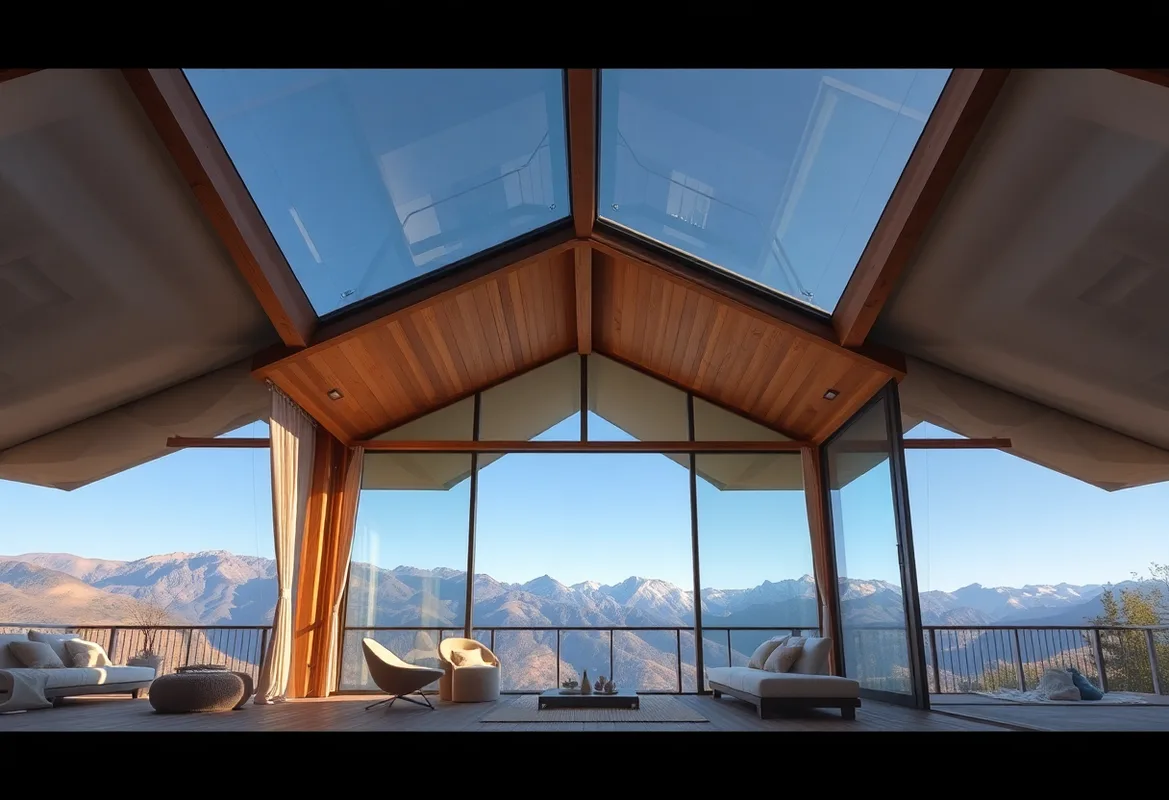 Luxury Glamping tent with elegant furnishings and stunning nature views.