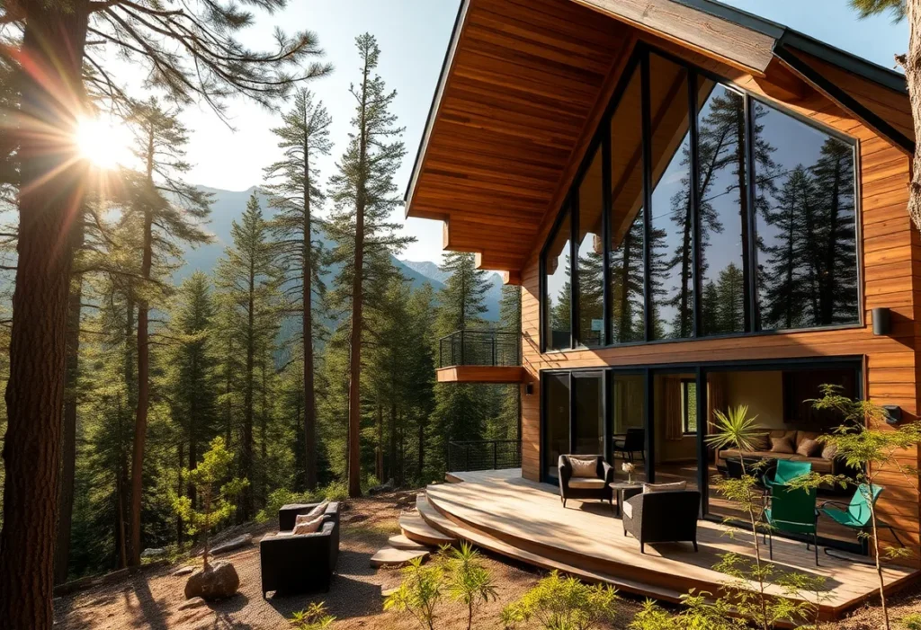 Forest Glamping - Rich greens envelop the tent, with soft earth tones and dappled sunlight creating a serene, inviting atmosphere for relaxation.