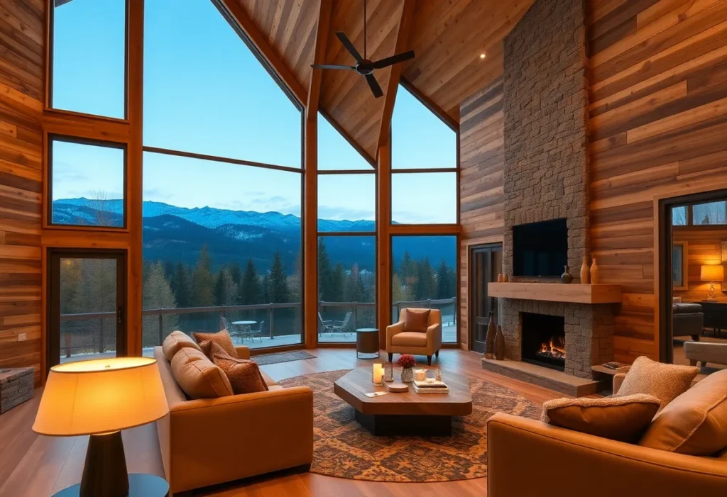 Soft, warm hues of wood blend with plush textures, evoking comfort and tranquility in Family Cabin Rentals surrounded by nature.