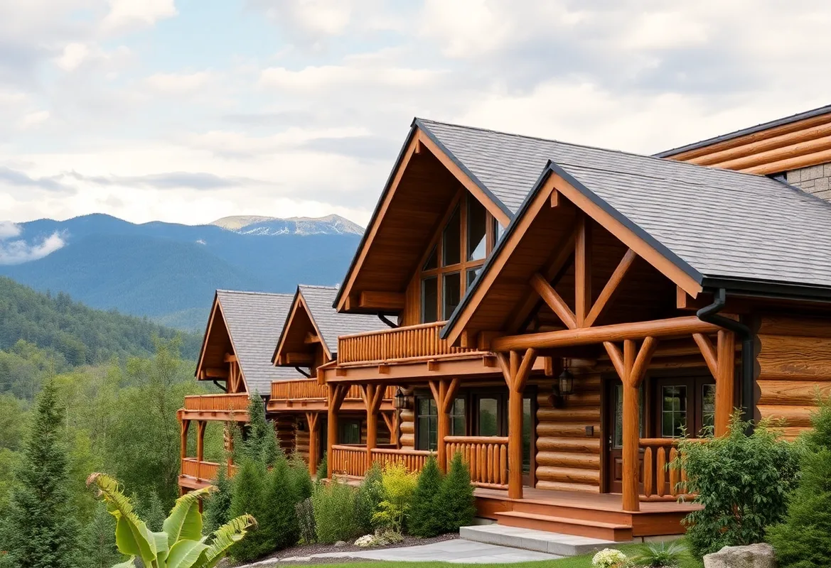 Cozy cabins in Smoky Mountains surrounded by lush greenery.