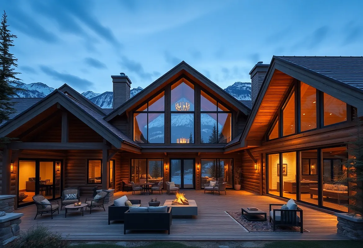 Luxury cabins in Colorado surrounded by lush forests and mountains.
